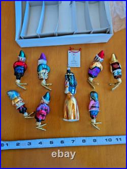 Radko DISNEY SNOW WHITE AND SNOWY MAKES EIGHT 8 Pc Ornament Set Glass Number LE
