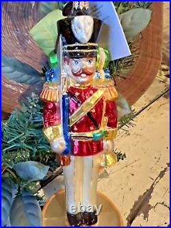 Radko FORWARD MARCH Soldier Drum Teddy Patriotic Flag Glass Christmas Ornament