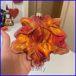 Radko Fall Autumn Red Orange Maple Leaf Sugar Encrusted glass ornament