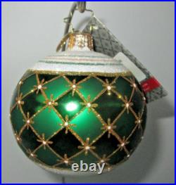Radko Glass Christmas Ornament CROWN JEWELS 1016413 Green Ball New NWT