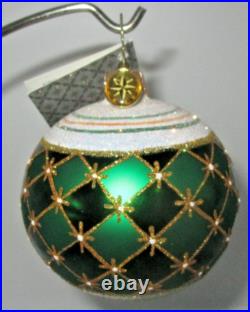 Radko Glass Christmas Ornament CROWN JEWELS 1016413 Green Ball New NWT