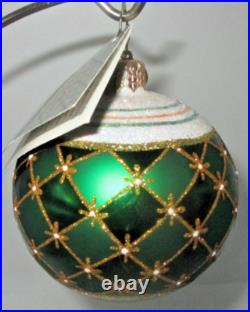 Radko Glass Christmas Ornament CROWN JEWELS 1016413 Green Ball New NWT