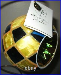 Radko HARLEQUIN HIGHLIGHTS 1010902 REFLECTOR Christmas Ornament New Blue Yellow