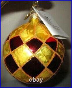 Radko HARLEQUIN HIGHLIGHTS 1010902 REFLECTOR Christmas Ornament New Red Gold