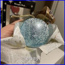 Radko Italian Glass Angels Among Us Blue Base Glitter Ribbon Ornament 8