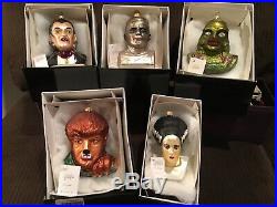 Radko Lot of 5 Monster Ornaments Dracula, Mummy, Wolfman, BOF, Black Creature