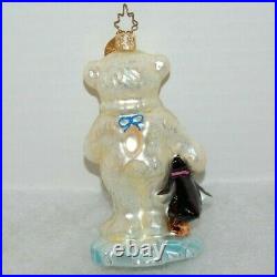Radko MUFFY POLAR BEAR Christmas Ornament 3010077 WITH PENGUIN & COMPASS
