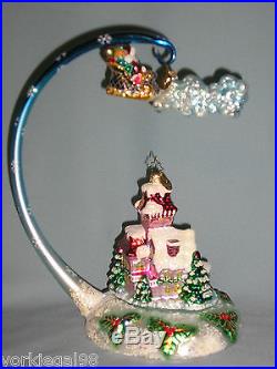 Radko Midnight Magic Set Victorian House, Santa & Sleigh Ornaments + Stand