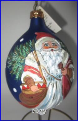 Radko OLD WORLD SANTA 96-049-0 Blue Teardrop Ball Made in Italy + Tag NWT