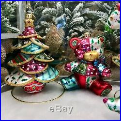 Radko Patches Bear Quilty Quentin Stitched-Up Spruce Patchwork Winnie Ornaments