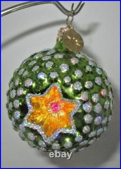 Radko STAR BERRY BURST Green Reflector 2-Sided Ball Christmas Ornament 1010574