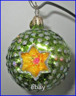 Radko STAR BERRY BURST Green Reflector 2-Sided Ball Christmas Ornament 1010574