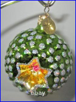 Radko STAR BERRY BURST Green Reflector 2-Sided Ball Christmas Ornament 1010574