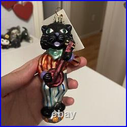 Radko Strum Furman Black Cat Playing Banjo Glass Ornament 5