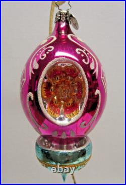Radko TAJ MA TOPS Pink Turquoise Indent Reflector Christmas Ornament SEE PHOTOS
