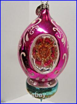 Radko TAJ MA TOPS Pink Turquoise Indent Reflector Christmas Ornament SEE PHOTOS
