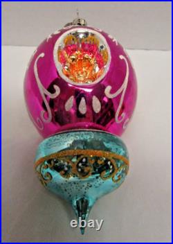 Radko TAJ MA TOPS Pink Turquoise Indent Reflector Christmas Ornament SEE PHOTOS
