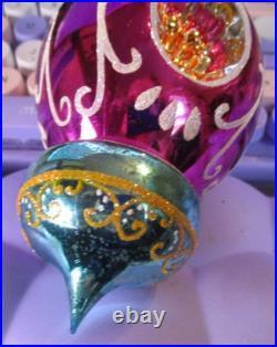 Radko TAJ MA TOPS Pink Turquoise Indent Reflector Christmas Ornament SEE PHOTOS