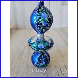 Radko Venetian garden drop Blue glitter finial ornament Xmas tree