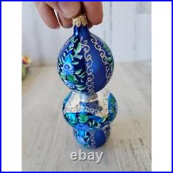 Radko Venetian garden drop Blue glitter finial ornament Xmas tree