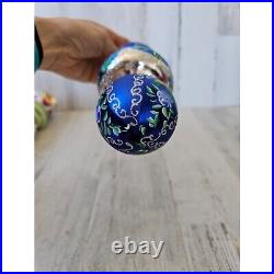 Radko Venetian garden drop Blue glitter finial ornament Xmas tree