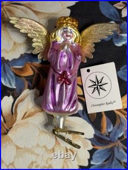 Radko WINGS And A PRAYER Angel Ornament 94-152 Clip Angelique Deep Pink