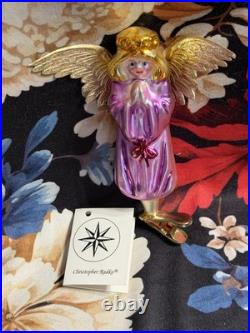 Radko WINGS And A PRAYER Angel Ornament 94-152 Clip Angelique Deep Pink