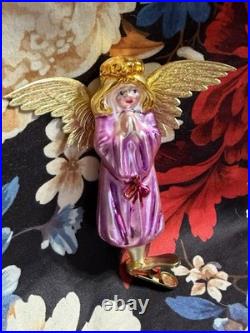 Radko WINGS And A PRAYER Angel Ornament 94-152 Clip Angelique Deep Pink