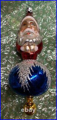 Radko vintage 1990 2-sided Santa on Ball blue ball drop ornament, 90-082-0