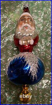 Radko vintage 1990 2-sided Santa on Ball blue ball drop ornament, 90-082-0