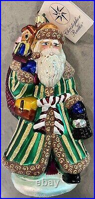 Rare 1999 Christopher Radko Vintage 8 Emerald Santa Christmas Ornament withbox 8