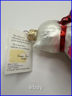 Rare Christopher Radko 1996 Kitty Cat Basket Ornament Glass Poland Rare with Tag