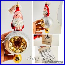 Rare Christopher Radko Double Sided Santa Reflector Ornament 7.5 Hand Blown