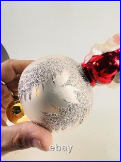 Rare Christopher Radko Double Sided Santa Reflector Ornament 7.5 Hand Blown