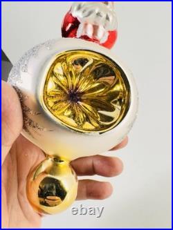 Rare Christopher Radko Double Sided Santa Reflector Ornament 7.5 Hand Blown
