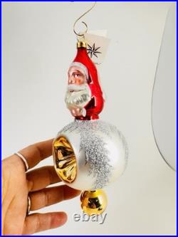 Rare Christopher Radko Double Sided Santa Reflector Ornament 7.5 Hand Blown