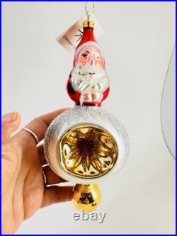 Rare Christopher Radko Double Sided Santa Reflector Ornament 7.5 Hand Blown