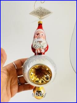 Rare Christopher Radko Double Sided Santa Reflector Ornament 7.5 Hand Blown