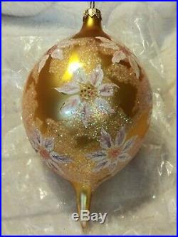 Rare Christopher Radko Golden Poinsettia Blown Glass Christmas Ornament 7