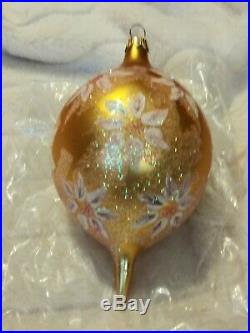 Rare Christopher Radko Golden Poinsettia Blown Glass Christmas Ornament 7