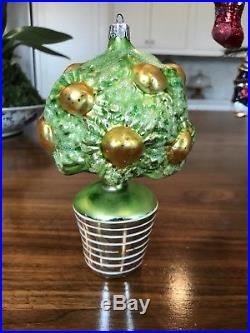 Rare Christopher Radko Grapefruit Tree in Pot Mercury Glass Christmas Ornament