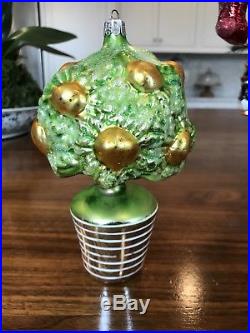 Rare Christopher Radko Grapefruit Tree in Pot Mercury Glass Christmas Ornament
