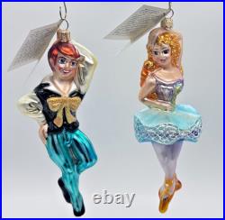 Rare Matching Pair Christopher Radko Pas De Deux Ballet Couple Glass Ornaments