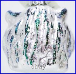 Rare Vintage 1991 CHRISTOPHER RADKO White Tiger Glass Christmas Ornament withTAG