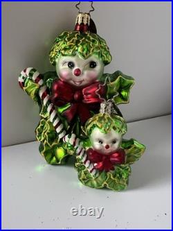 Rare Vintage Christopher Radko Holly Sprite Elf Glass Christmas Ornaments Pair