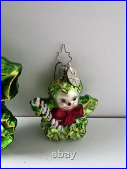 Rare Vintage Christopher Radko Holly Sprite Elf Glass Christmas Ornaments Pair