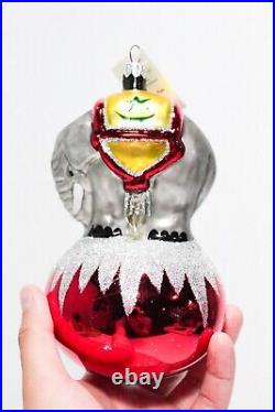 Retired CHRISTOPHER RADKO Red Circus Elephant on Ball Glass Christmas Ornament