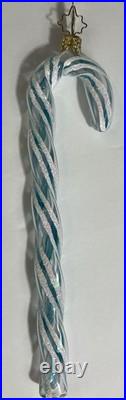 Retired MINTY TWIRLS Candy Cane Christopher RADKO Teal /White Christmas Ornament