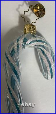 Retired MINTY TWIRLS Candy Cane Christopher RADKO Teal /White Christmas Ornament
