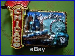 SET OF 2Christopher Radko Chicago and Greetings From Chicago Glass Ornament